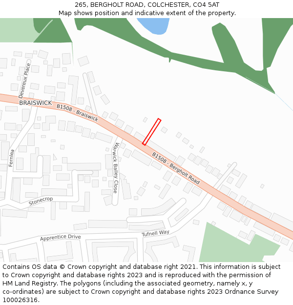 265, BERGHOLT ROAD, COLCHESTER, CO4 5AT: Location map and indicative extent of plot