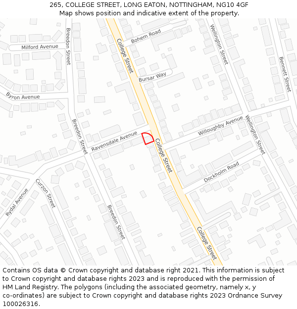 265, COLLEGE STREET, LONG EATON, NOTTINGHAM, NG10 4GF: Location map and indicative extent of plot