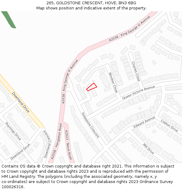 265, GOLDSTONE CRESCENT, HOVE, BN3 6BG: Location map and indicative extent of plot