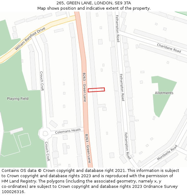 265, GREEN LANE, LONDON, SE9 3TA: Location map and indicative extent of plot