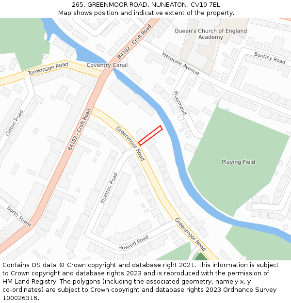 265, GREENMOOR ROAD, NUNEATON, CV10 7EL: Location map and indicative extent of plot