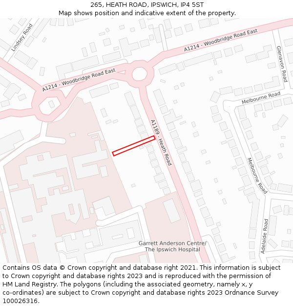 265, HEATH ROAD, IPSWICH, IP4 5ST: Location map and indicative extent of plot