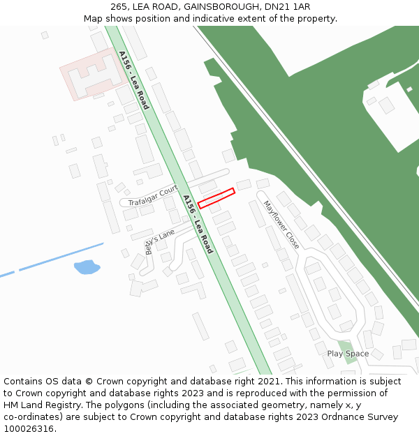 265, LEA ROAD, GAINSBOROUGH, DN21 1AR: Location map and indicative extent of plot