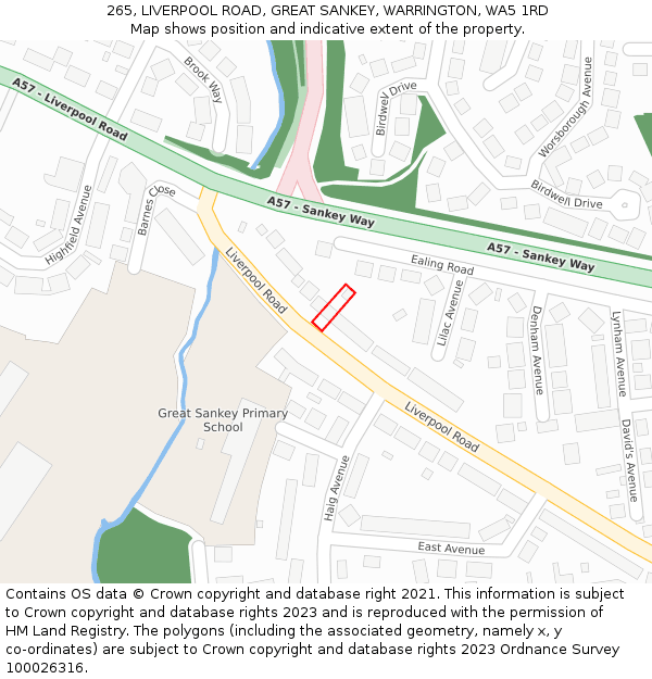 265, LIVERPOOL ROAD, GREAT SANKEY, WARRINGTON, WA5 1RD: Location map and indicative extent of plot