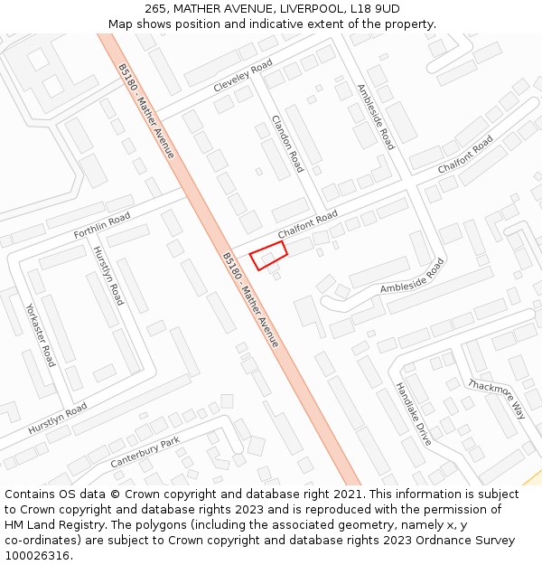 265, MATHER AVENUE, LIVERPOOL, L18 9UD: Location map and indicative extent of plot