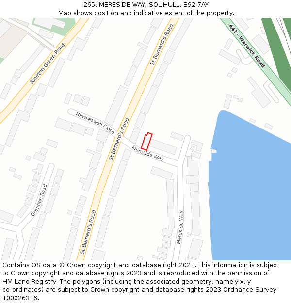 265, MERESIDE WAY, SOLIHULL, B92 7AY: Location map and indicative extent of plot