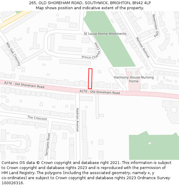 265, OLD SHOREHAM ROAD, SOUTHWICK, BRIGHTON, BN42 4LP: Location map and indicative extent of plot