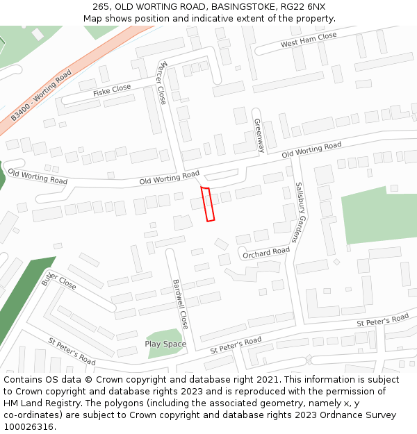 265, OLD WORTING ROAD, BASINGSTOKE, RG22 6NX: Location map and indicative extent of plot