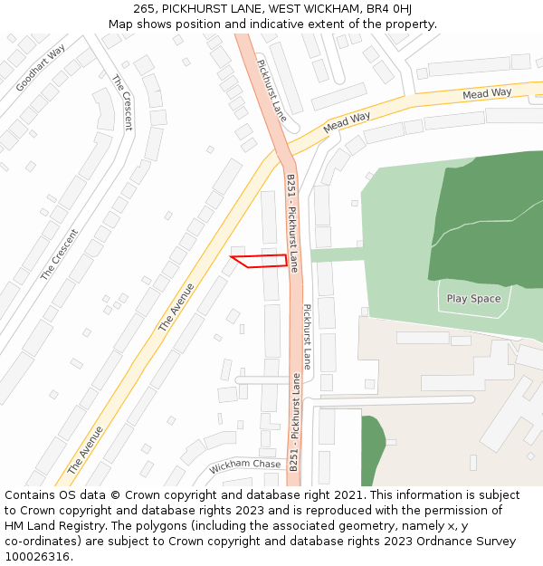 265, PICKHURST LANE, WEST WICKHAM, BR4 0HJ: Location map and indicative extent of plot