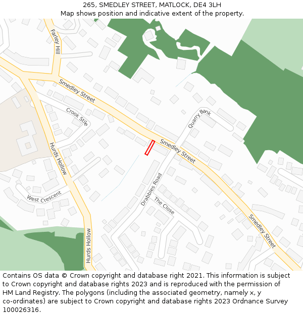 265, SMEDLEY STREET, MATLOCK, DE4 3LH: Location map and indicative extent of plot