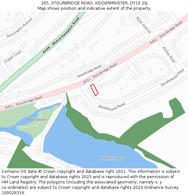 265, STOURBRIDGE ROAD, KIDDERMINSTER, DY10 2XJ: Location map and indicative extent of plot