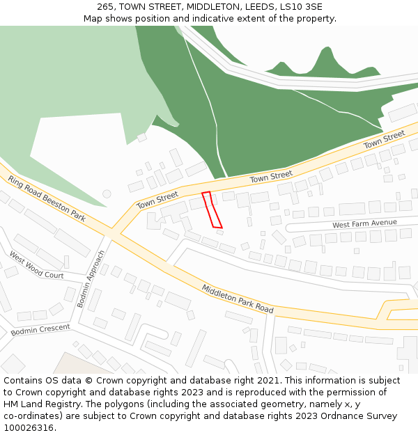 265, TOWN STREET, MIDDLETON, LEEDS, LS10 3SE: Location map and indicative extent of plot