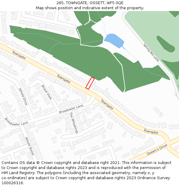 265, TOWNGATE, OSSETT, WF5 0QE: Location map and indicative extent of plot