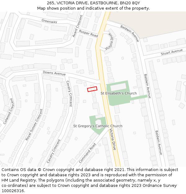 265, VICTORIA DRIVE, EASTBOURNE, BN20 8QY: Location map and indicative extent of plot