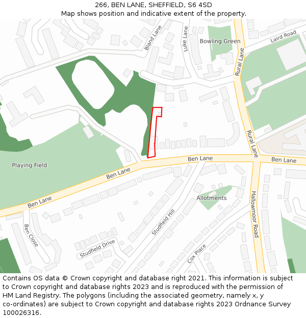 266, BEN LANE, SHEFFIELD, S6 4SD: Location map and indicative extent of plot