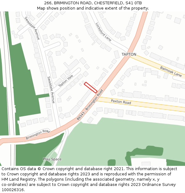 266, BRIMINGTON ROAD, CHESTERFIELD, S41 0TB: Location map and indicative extent of plot