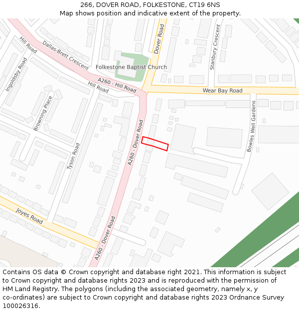 266, DOVER ROAD, FOLKESTONE, CT19 6NS: Location map and indicative extent of plot