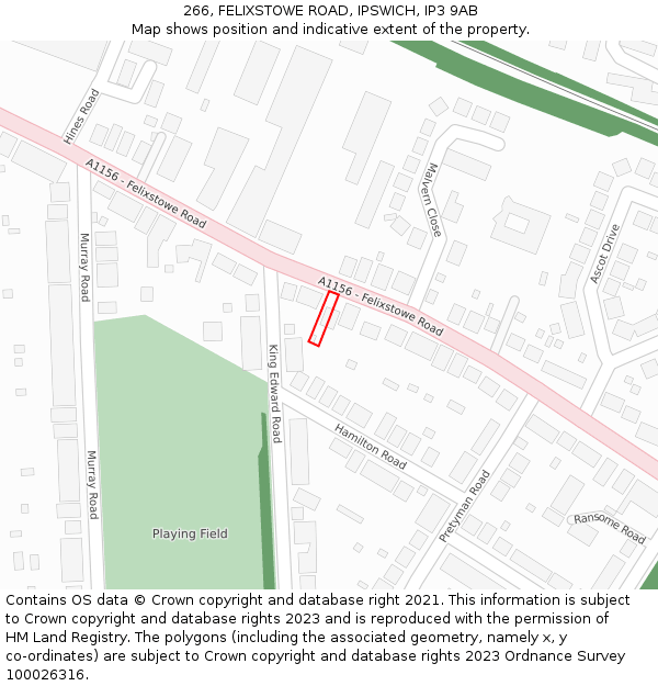 266, FELIXSTOWE ROAD, IPSWICH, IP3 9AB: Location map and indicative extent of plot