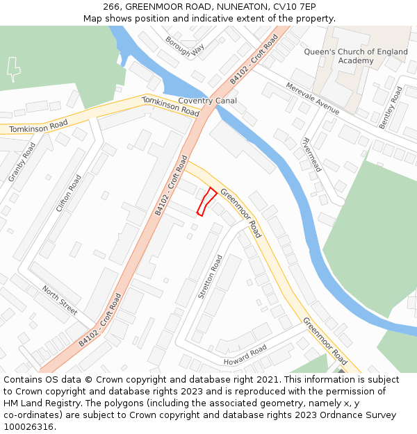 266, GREENMOOR ROAD, NUNEATON, CV10 7EP: Location map and indicative extent of plot