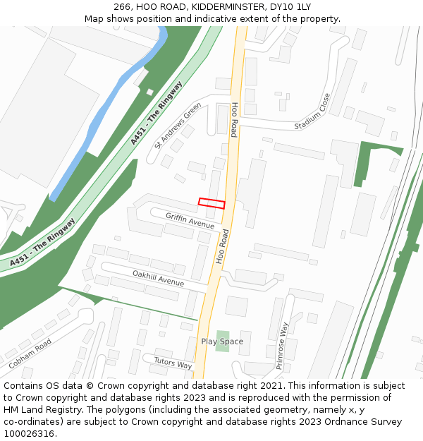 266, HOO ROAD, KIDDERMINSTER, DY10 1LY: Location map and indicative extent of plot