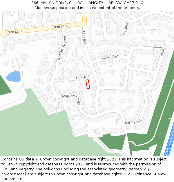 266, MALKIN DRIVE, CHURCH LANGLEY, HARLOW, CM17 9HQ: Location map and indicative extent of plot