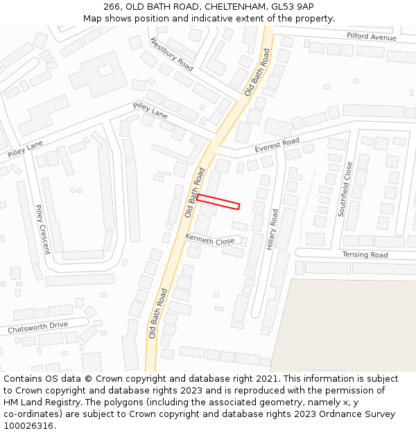 266, OLD BATH ROAD, CHELTENHAM, GL53 9AP: Location map and indicative extent of plot
