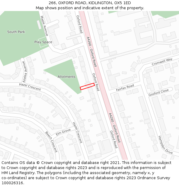 266, OXFORD ROAD, KIDLINGTON, OX5 1ED: Location map and indicative extent of plot