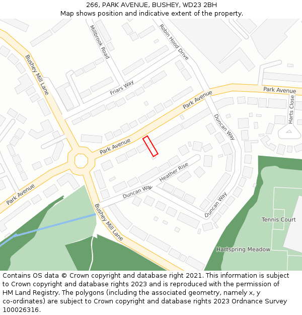 266, PARK AVENUE, BUSHEY, WD23 2BH: Location map and indicative extent of plot