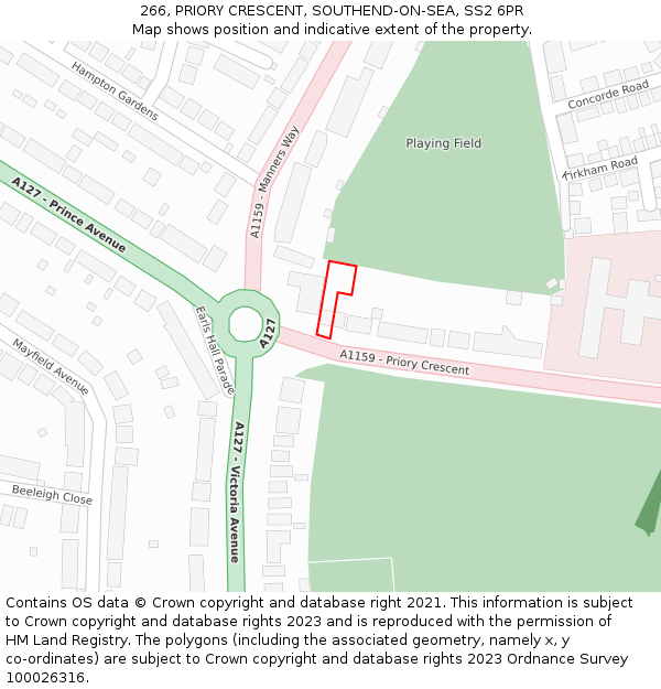 266, PRIORY CRESCENT, SOUTHEND-ON-SEA, SS2 6PR: Location map and indicative extent of plot