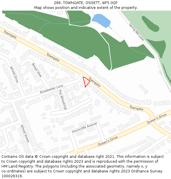 266, TOWNGATE, OSSETT, WF5 0QF: Location map and indicative extent of plot