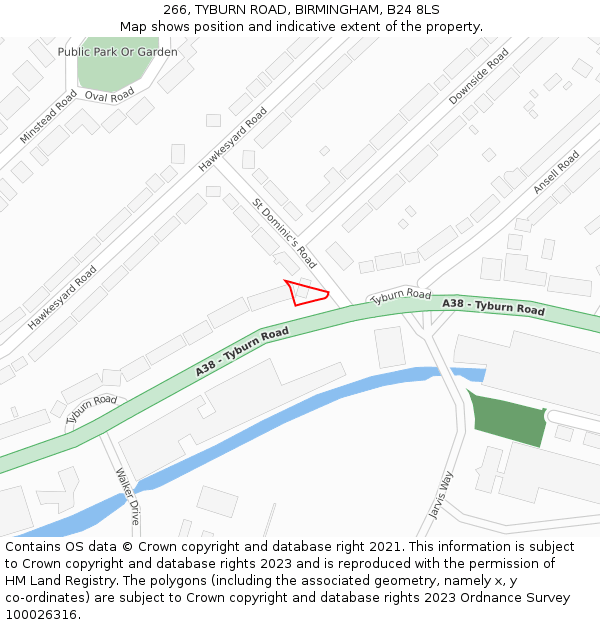 266, TYBURN ROAD, BIRMINGHAM, B24 8LS: Location map and indicative extent of plot