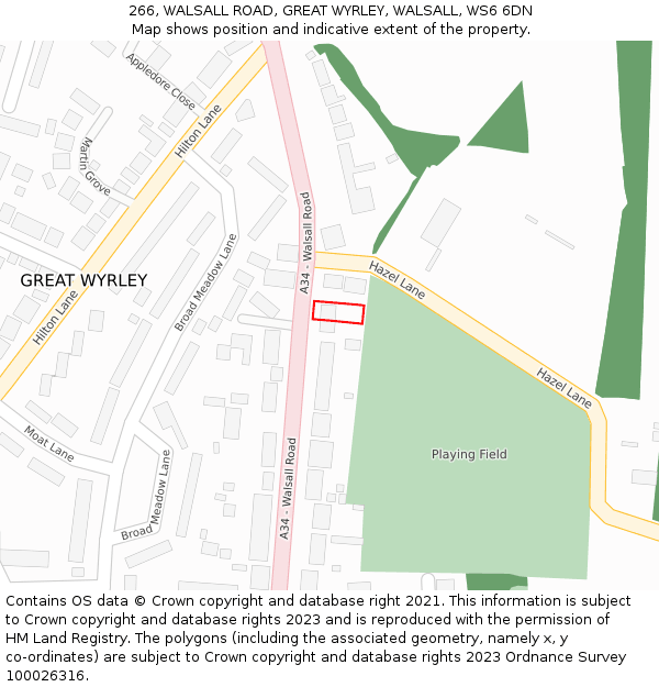 266, WALSALL ROAD, GREAT WYRLEY, WALSALL, WS6 6DN: Location map and indicative extent of plot