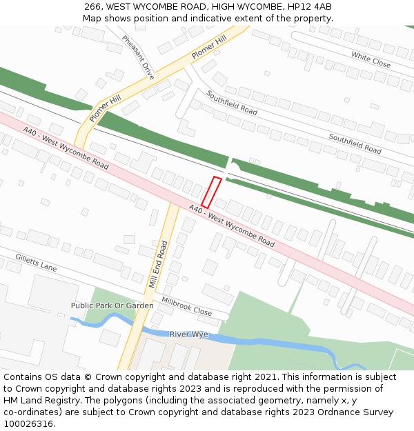 266, WEST WYCOMBE ROAD, HIGH WYCOMBE, HP12 4AB: Location map and indicative extent of plot