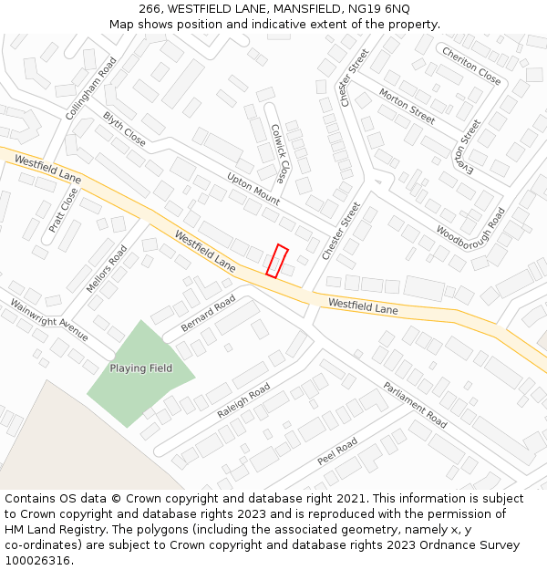 266, WESTFIELD LANE, MANSFIELD, NG19 6NQ: Location map and indicative extent of plot