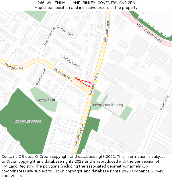 266, WILLENHALL LANE, BINLEY, COVENTRY, CV3 2EA: Location map and indicative extent of plot