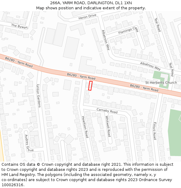 266A, YARM ROAD, DARLINGTON, DL1 1XN: Location map and indicative extent of plot