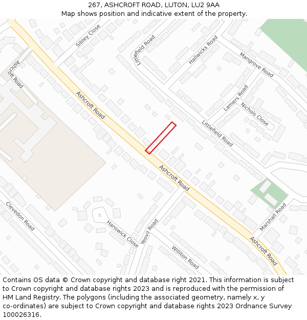 267, ASHCROFT ROAD, LUTON, LU2 9AA: Location map and indicative extent of plot