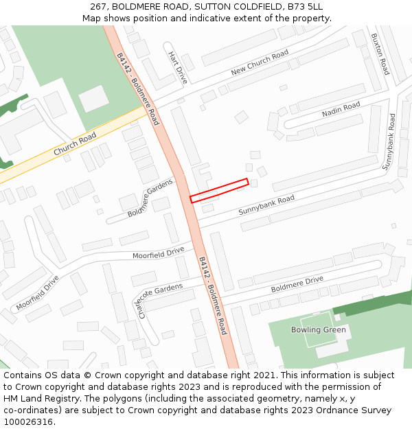 267, BOLDMERE ROAD, SUTTON COLDFIELD, B73 5LL: Location map and indicative extent of plot