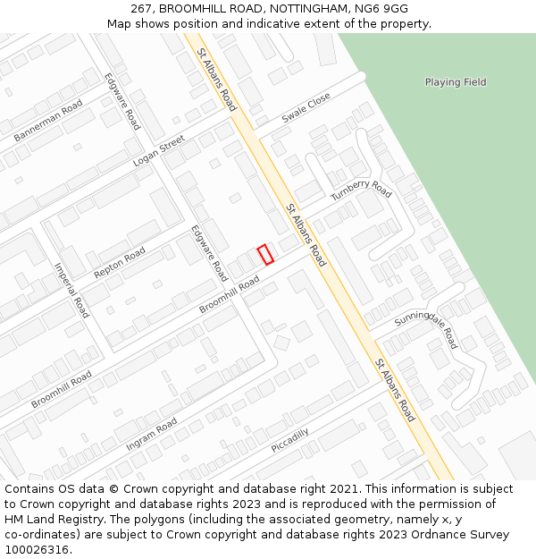 267, BROOMHILL ROAD, NOTTINGHAM, NG6 9GG: Location map and indicative extent of plot