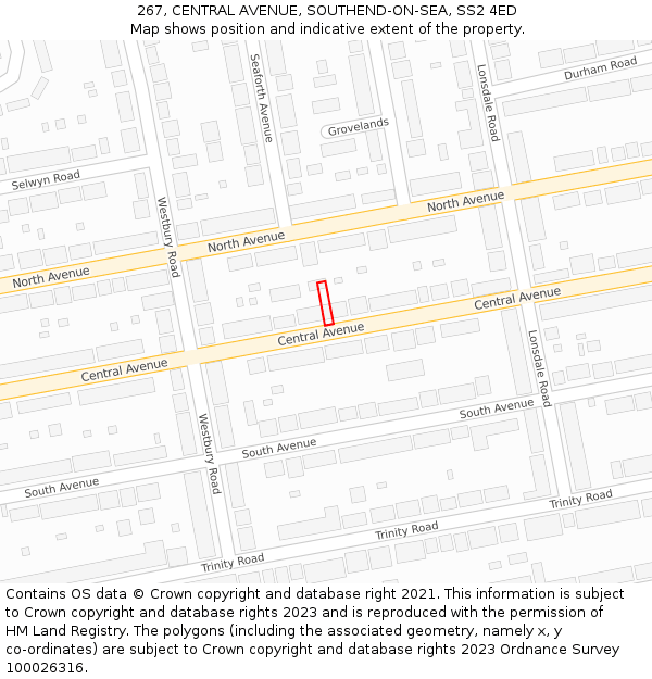 267, CENTRAL AVENUE, SOUTHEND-ON-SEA, SS2 4ED: Location map and indicative extent of plot