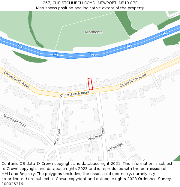 267, CHRISTCHURCH ROAD, NEWPORT, NP19 8BE: Location map and indicative extent of plot