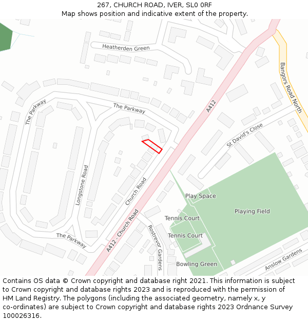 267, CHURCH ROAD, IVER, SL0 0RF: Location map and indicative extent of plot