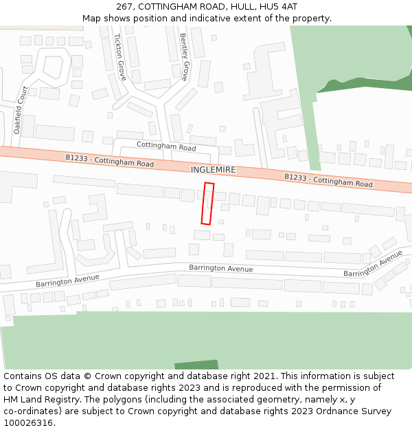 267, COTTINGHAM ROAD, HULL, HU5 4AT: Location map and indicative extent of plot