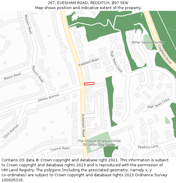 267, EVESHAM ROAD, REDDITCH, B97 5EW: Location map and indicative extent of plot