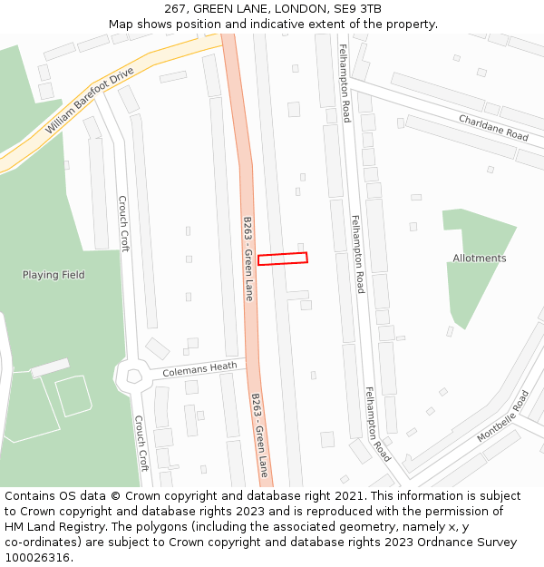 267, GREEN LANE, LONDON, SE9 3TB: Location map and indicative extent of plot