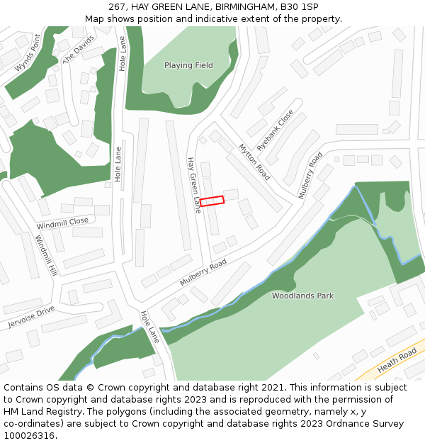 267, HAY GREEN LANE, BIRMINGHAM, B30 1SP: Location map and indicative extent of plot