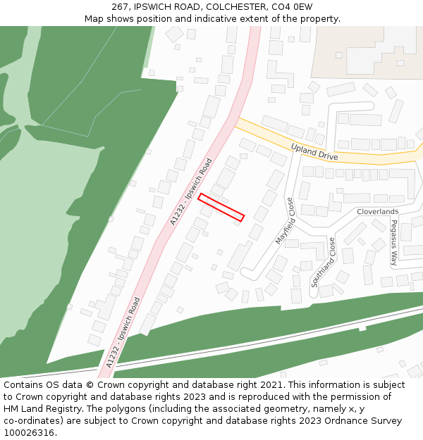 267, IPSWICH ROAD, COLCHESTER, CO4 0EW: Location map and indicative extent of plot