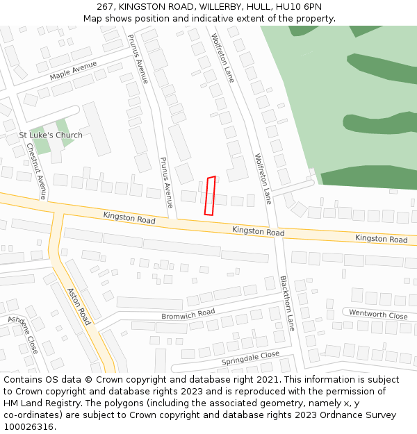 267, KINGSTON ROAD, WILLERBY, HULL, HU10 6PN: Location map and indicative extent of plot