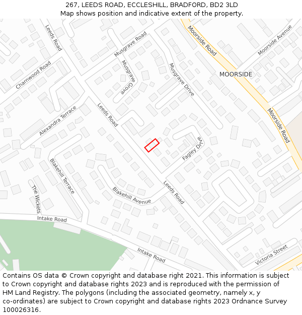 267, LEEDS ROAD, ECCLESHILL, BRADFORD, BD2 3LD: Location map and indicative extent of plot