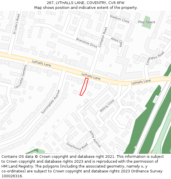 267, LYTHALLS LANE, COVENTRY, CV6 6FW: Location map and indicative extent of plot